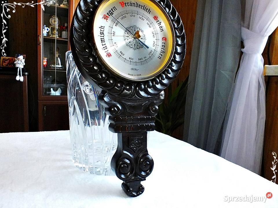 Duży stary Barometr Fischer GDR Stacja pogodowa Żary
