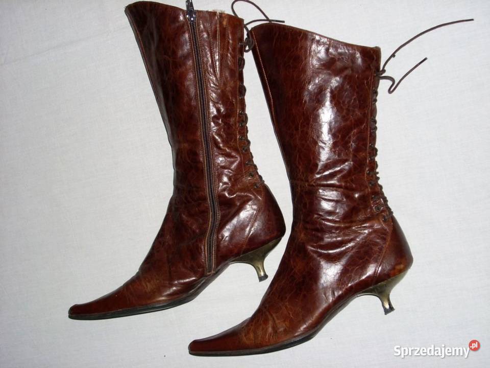 FLUXA skórzane kozaki botki vintage sznurowane Nowy Sącz