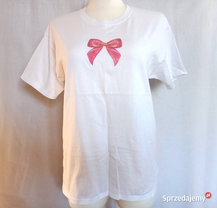 Tshirt biały Damski różowy Kokardka r 38 NOWY Białystok