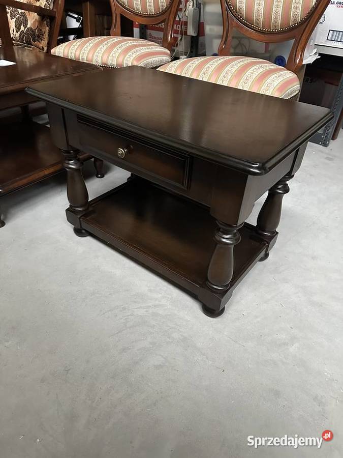 Dębowa ciężka prostokątna ława z szufladką Sławoszewek