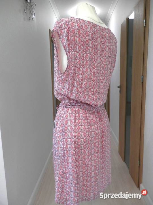 Sukienka Kremowa z Nadrukiem Wymarzona na Lato różowy Odzież damska Łomża