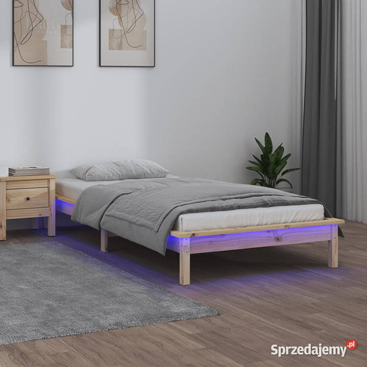 Rama łóżka z LED pojedyncza lite drewno 90x190 202cm