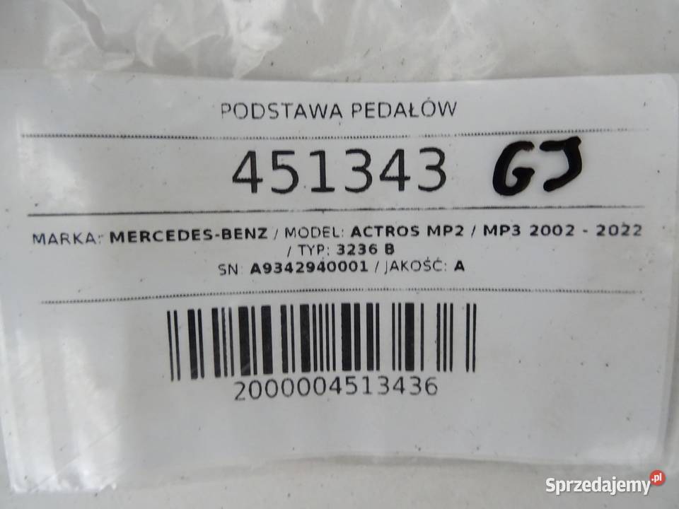 PODSTAWA PEDAŁÓW MERCEDES ACTROS MP2 MP3