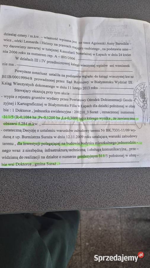 Działka Doktorce gm Suraż podlaskie