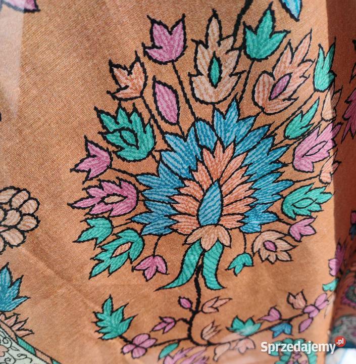 Duża kolorowa chusta pomarańczowa floral kwiaty Szczecin