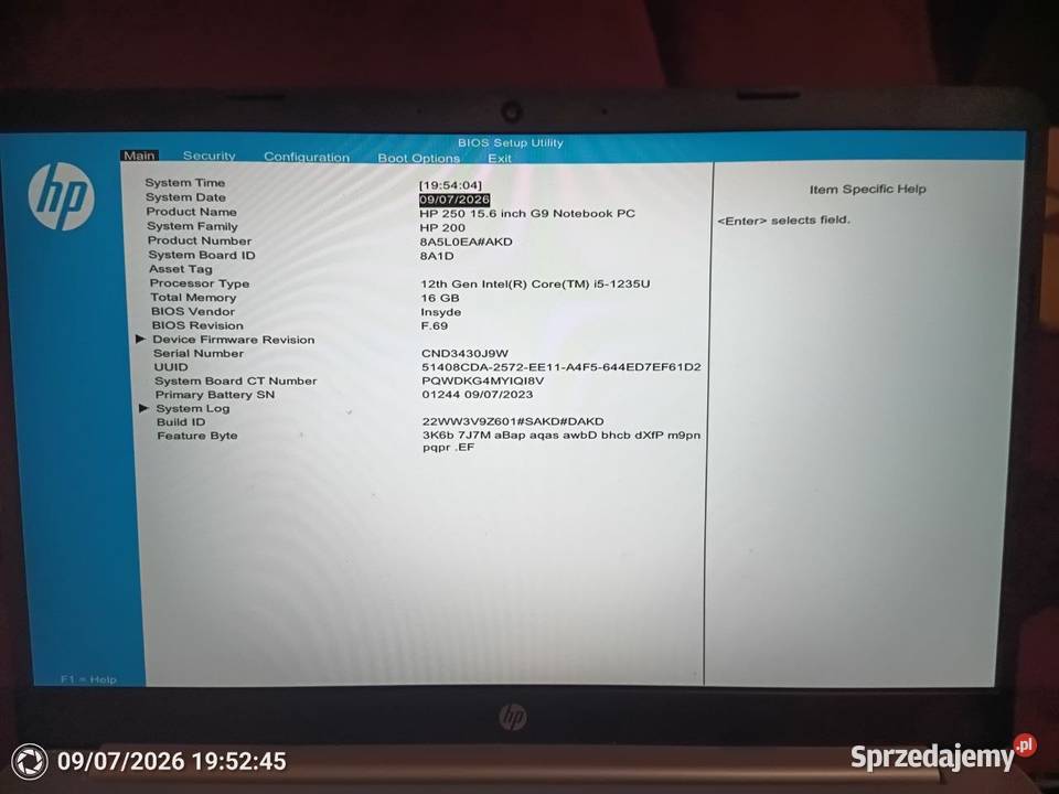 HP 250 G9 Intel i51235U 16GB RAM Zabrzeg