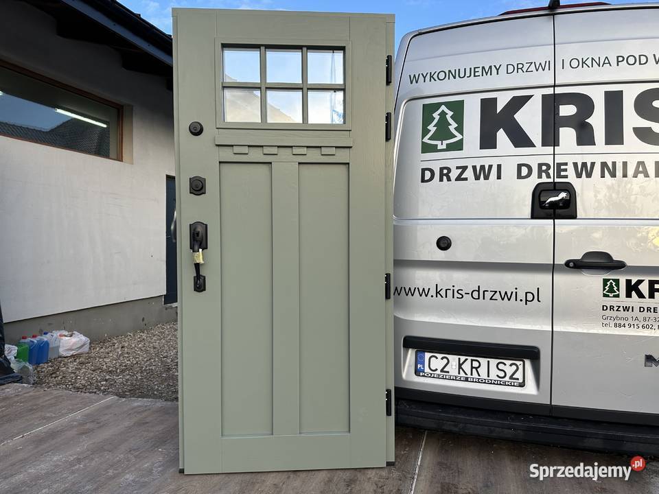 Drzwi zewnętrzne drewniane z klamką schlage NA Grzybno