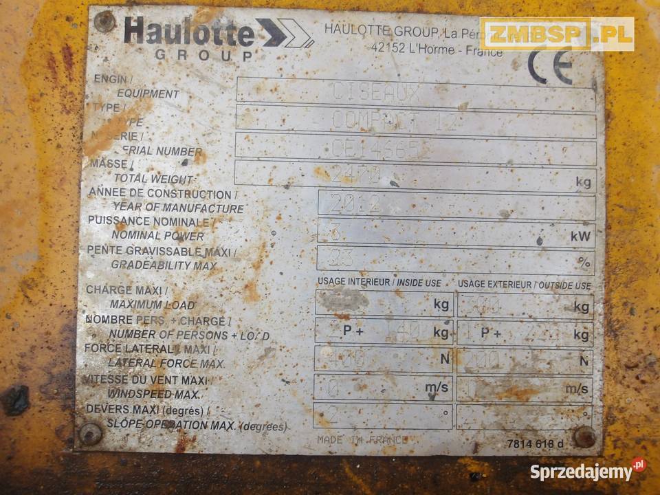 Podnośnik nożycowy zwyżka HAULOTTE COMPACT 12 wielkopolskie Pleszew