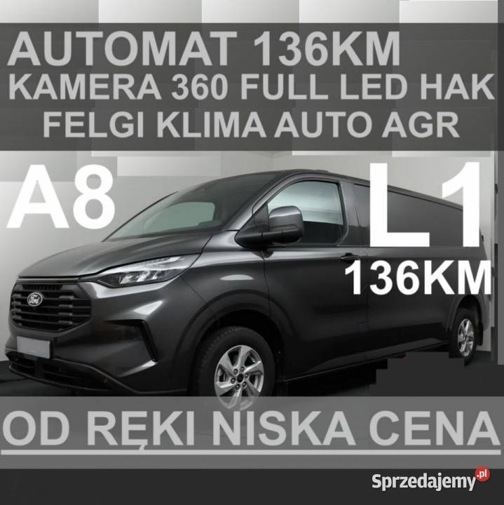 Ford Transit Custom L1 A8 136 Hak Full Led podgrzewane fotele zachodniopomorskie Szczecinek