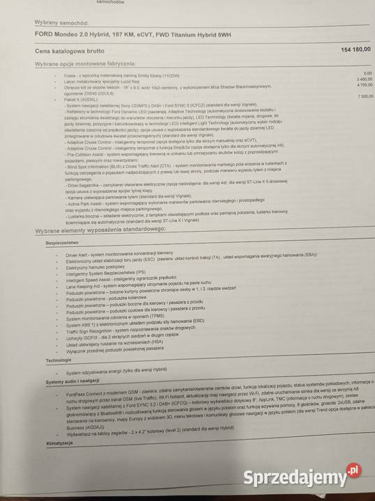 Ford Mondeo hybrid titanium 20 bezyLPG wielofunkcyjna kierownica Ruszcza