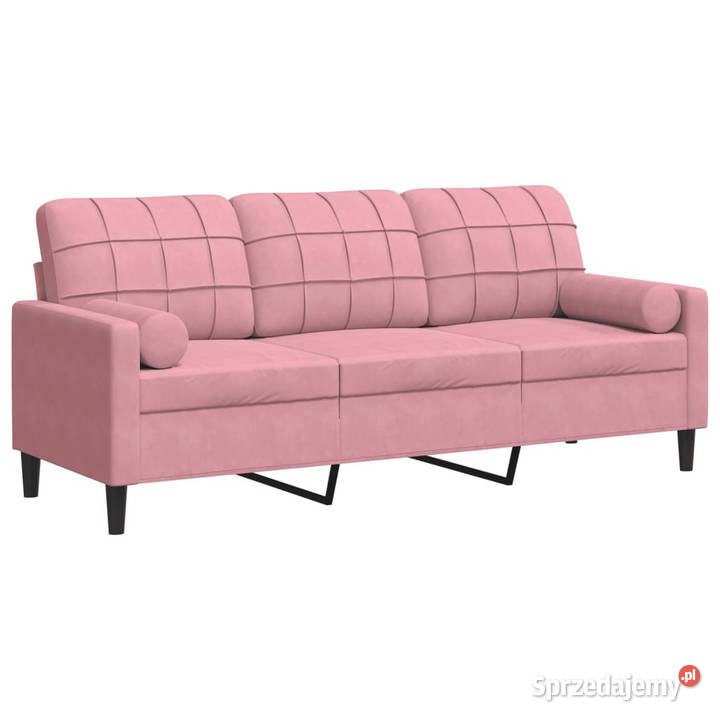 3osobowa sofa z poduszkami różowa 180 aksamit