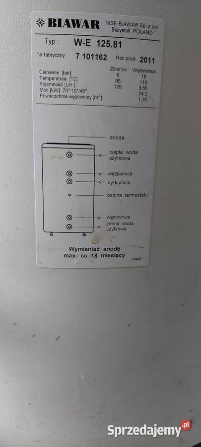 Zasobnik ciepłej wody Biawar Pozostałe mazowieckie