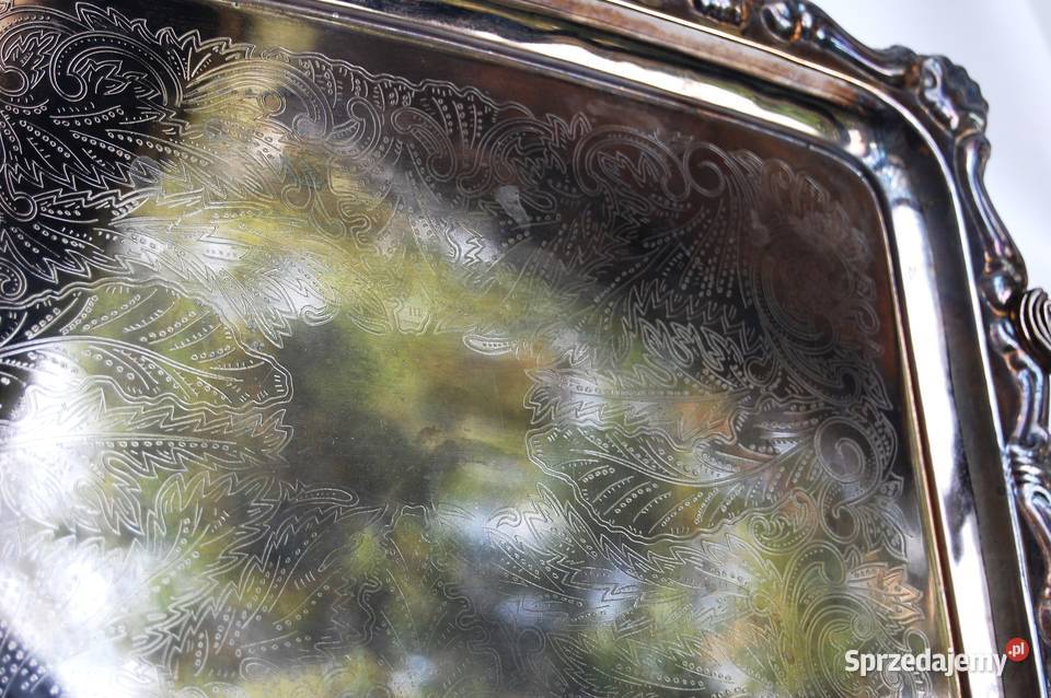 Duża taca platerowana posrebrzana grawerowana Patery Lublin