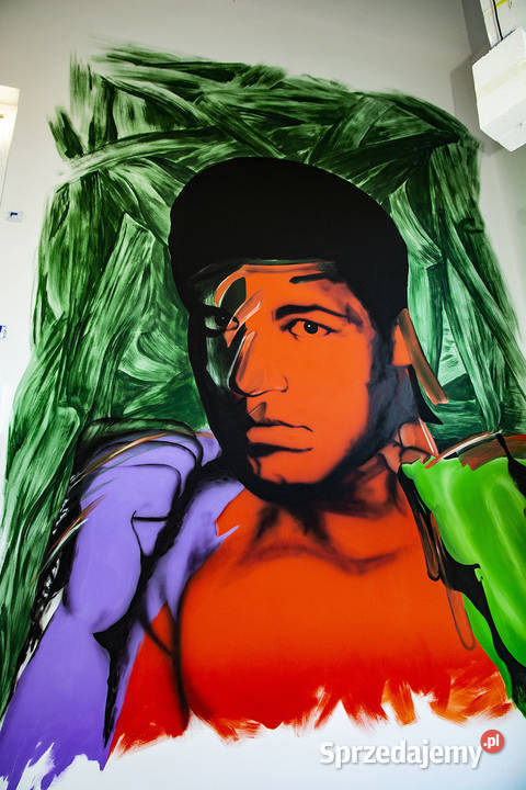 Mural malowany na ścianie graffiti reklama Łódź