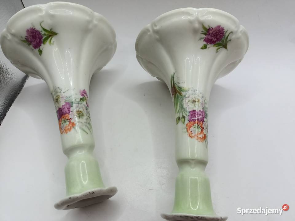 Dwa świeczniki wysokie Francja goździki biały Zamość