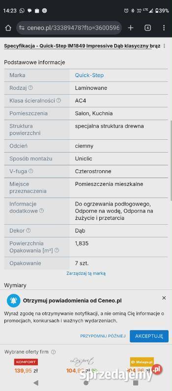 Panele podłogowe Quick Step Imprezie 1849 Kościelisko sprzedam