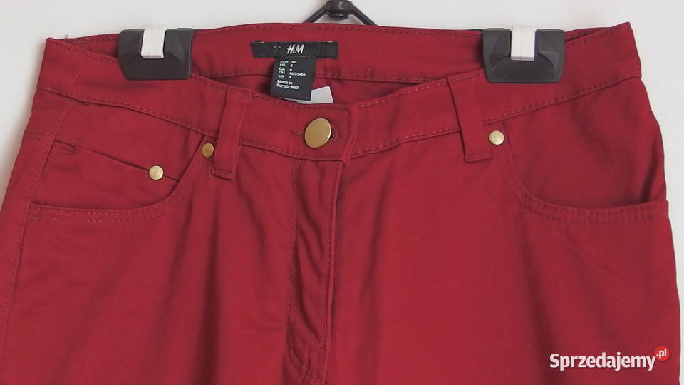 burgundowe spodnie rurki HM xs 34 złote zamki H&M sprzedam