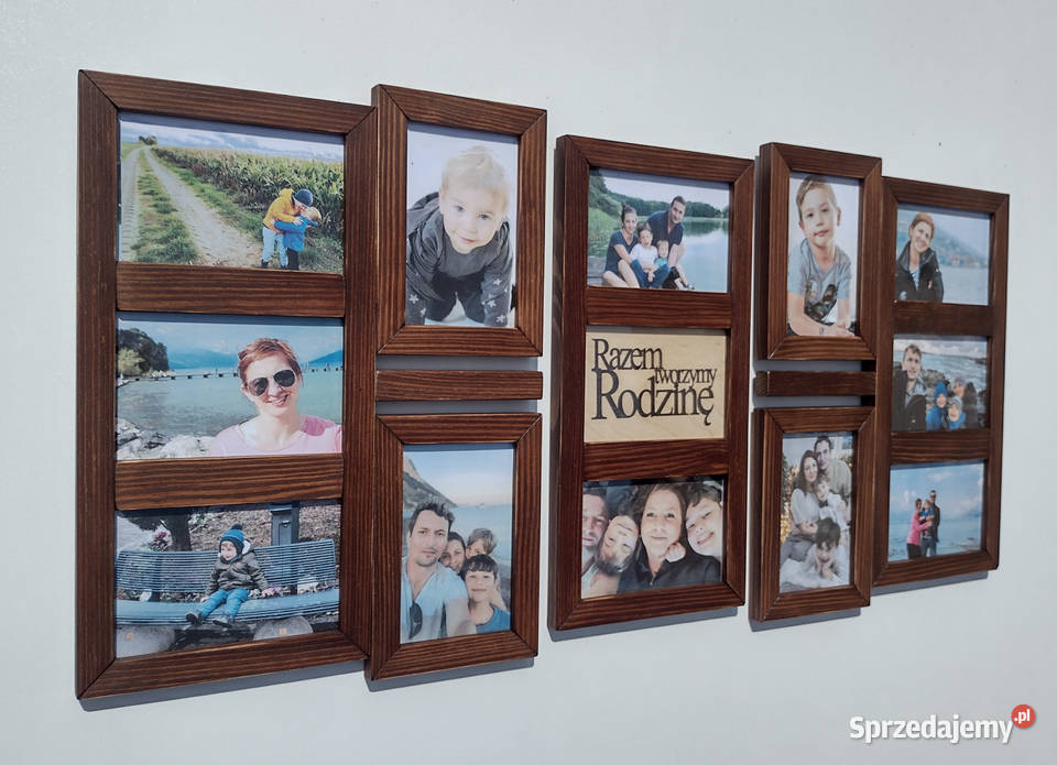 Drewniana Multirama Ramka na 12 zdjęć 10x15