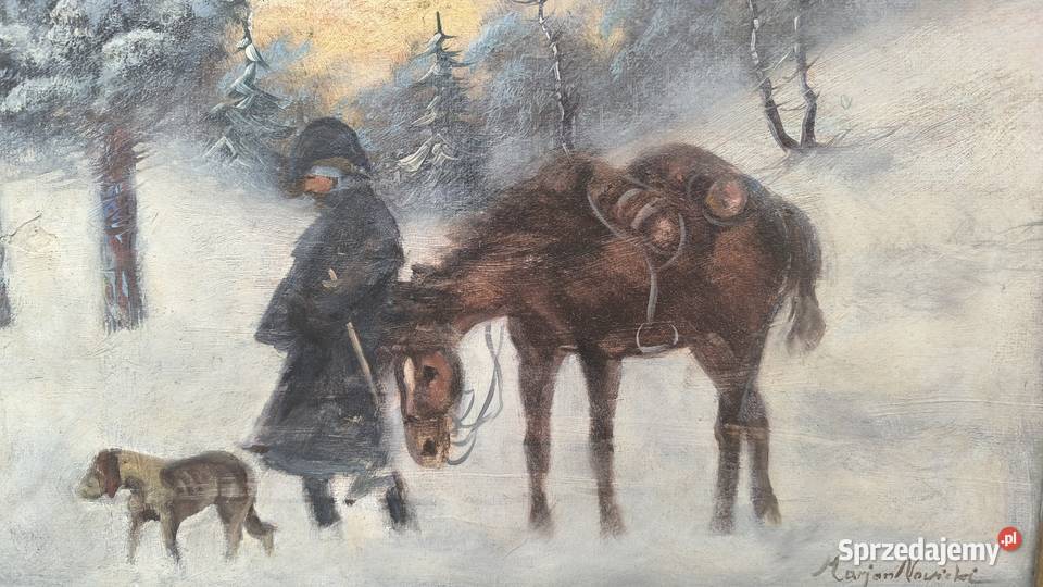 Piękny stary oryginalny obraz olejny sygnowany