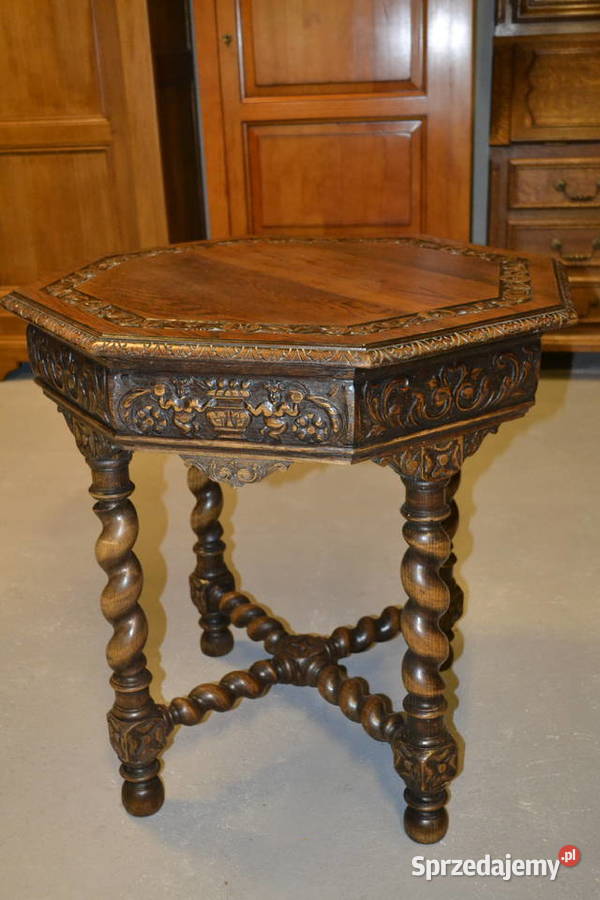 stół stolik neorenesansowy lity dąb Będzin
