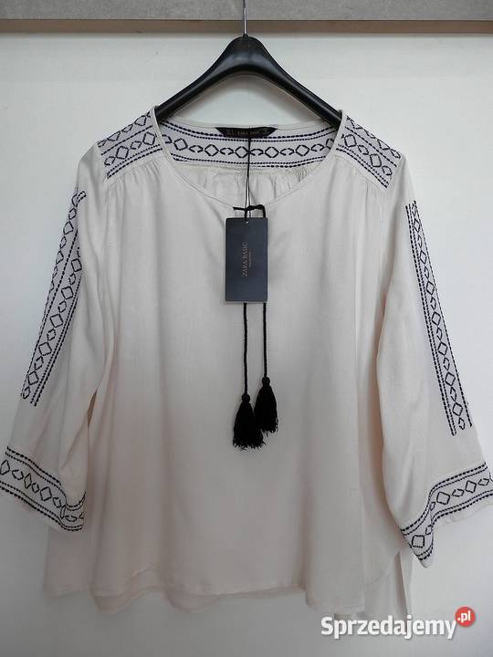 Bluzka w stylu Etno Boho Kremowa Zdobiona Moda i Styl Łomża