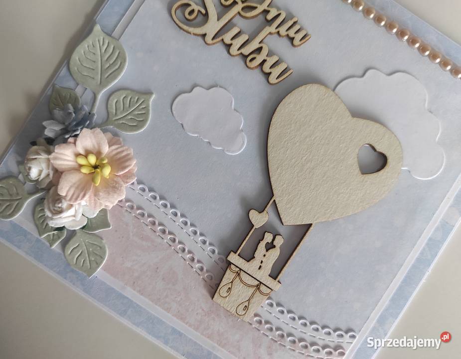 Kartka ręcznie robiona na ślub Para w balonie
