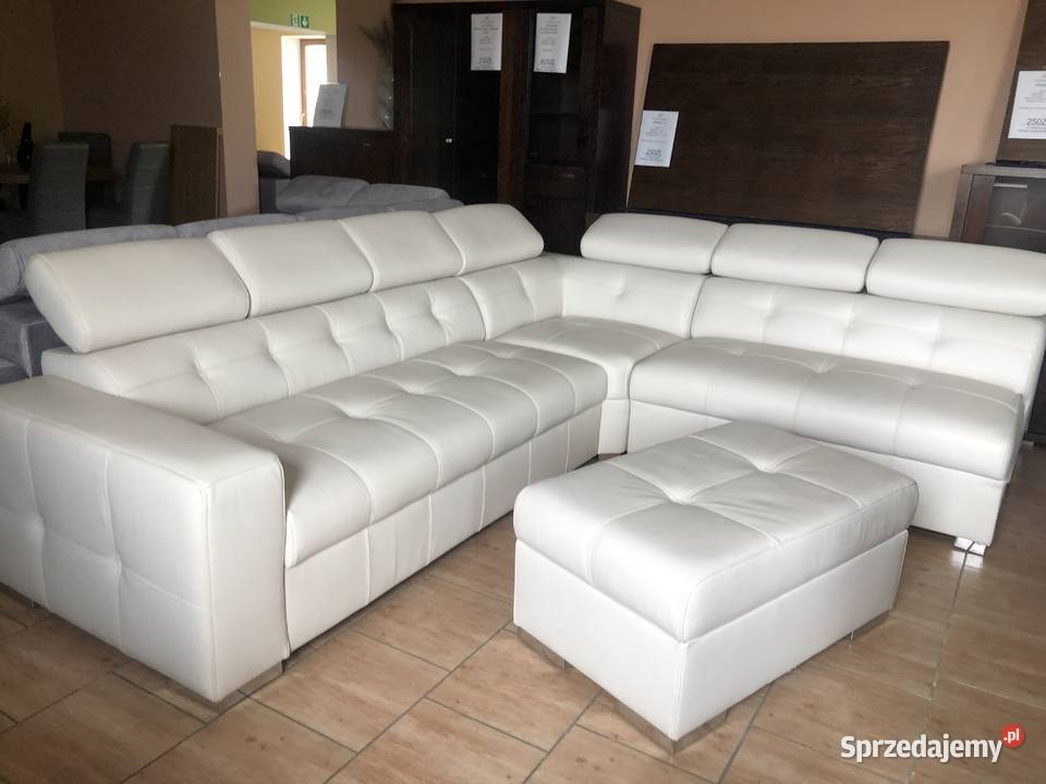 Narożnik Etna II w skórze naturalnej pufa Gliwice