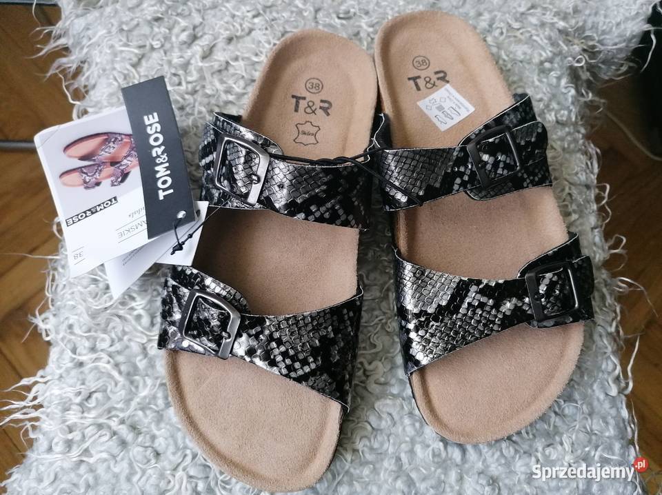 NOWE SANDAŁY DAMSKIE Z KLAMRAMI WĘŻOWA SKÓRA
