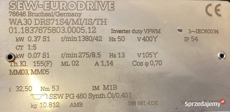 motoreduktor przekładnia 037kW 42obr 3fazowy SEW Pigża