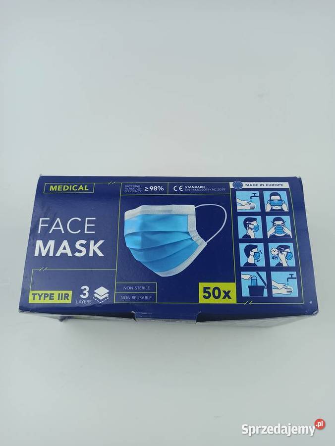 Maseczki Medyczne Niebieskie Typ IIR 50 Pozostałe Zdrowie i Uroda Stalowa Wola