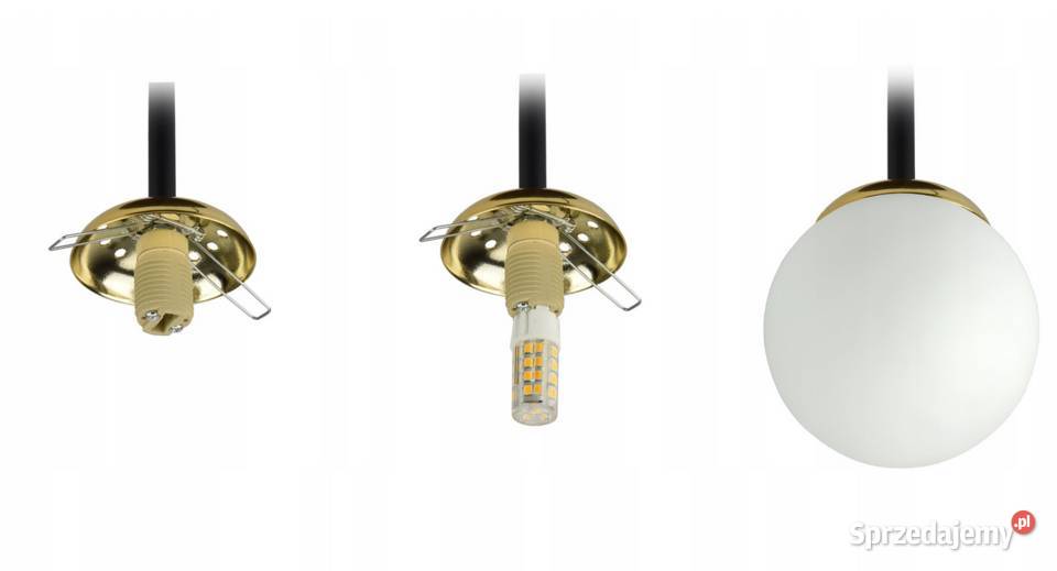 LAMPA ŚCIENNA KINKIET Czarna ZŁOTA KULA MLECZNA Choroszcz