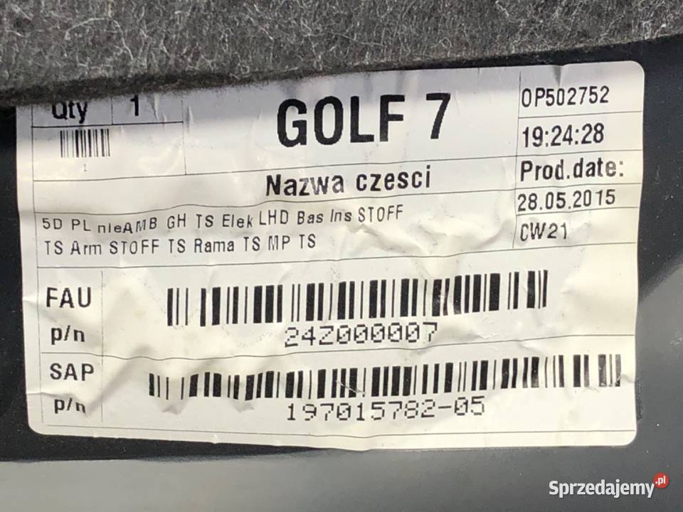 BOCZEK DRZWI LEWY PRZÓD VW GOLF VII 5G4868079