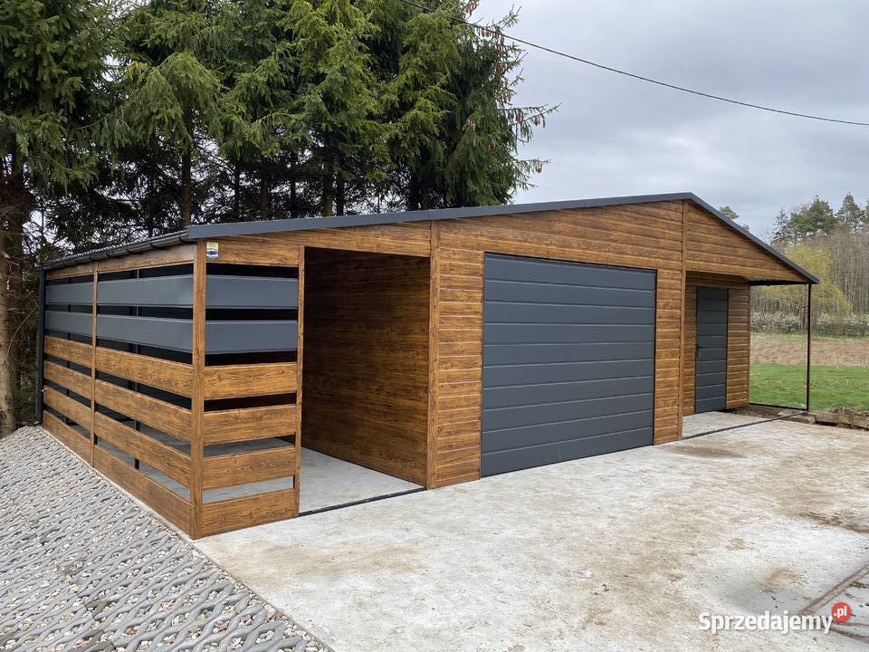 Garaż blaszany 10x5 drewnopodobny nowoczesny Premium wiata