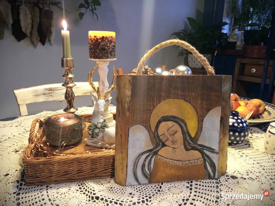 Anioły na szczęście obrazki na drewnie Plewiska