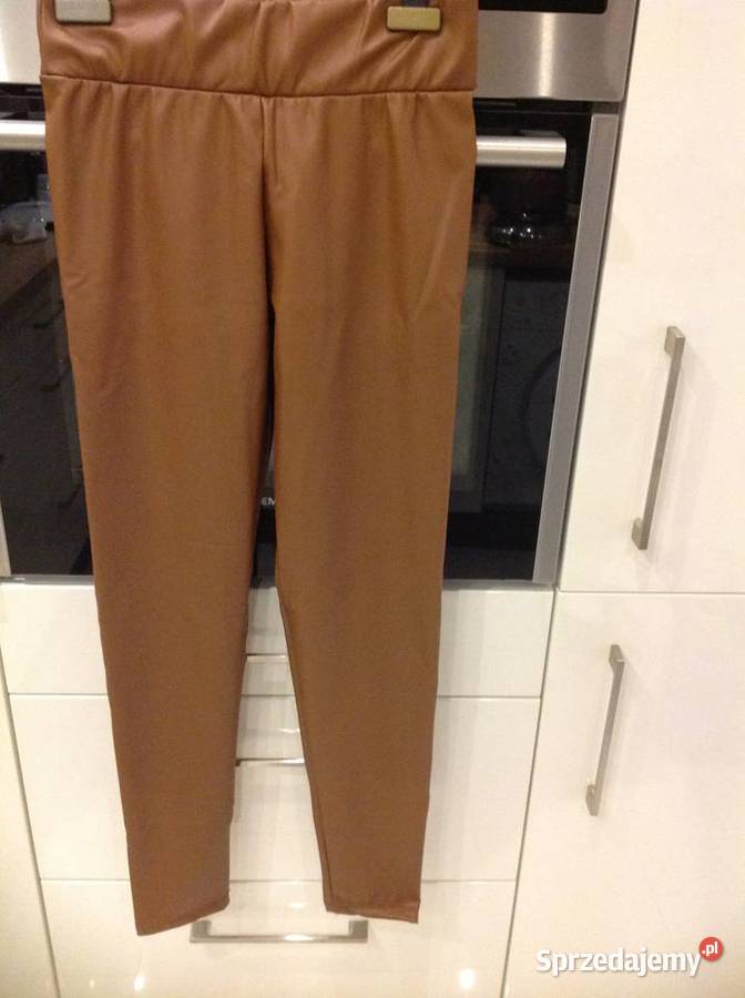 Legginsy skórzane damskie Camelowe S Nowe Rozmiar 36(S) Nowa Sól
