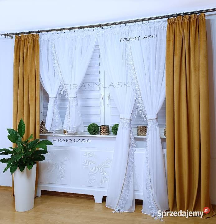 Firana 400x155 Firany do pokoju salonu złote Wystrój okien