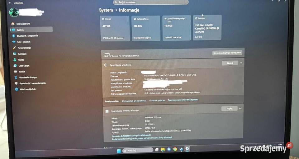 Laptop Asus TUF GAMING F17 FX706HCB Kołobrzeg