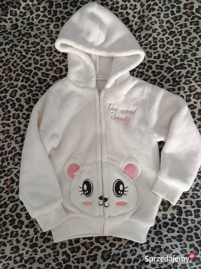 Urocza biała bluza polarowa z kapturem i misiem Strzelce Krajeńskie