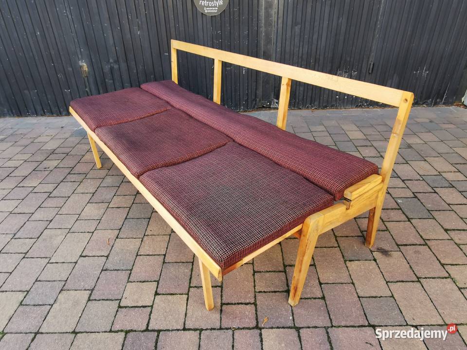 Ława rozkładana Czechosłowacja 60 design PRL tkanina Pogórze