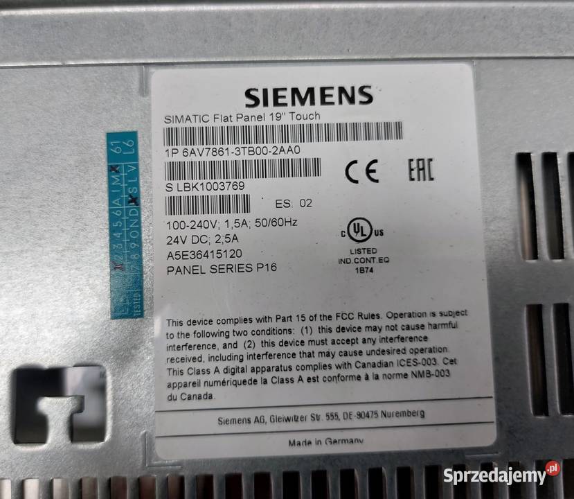 SIEMENS Flat Panel 19 Touch 6AV78613TB002AA0 lubuskie