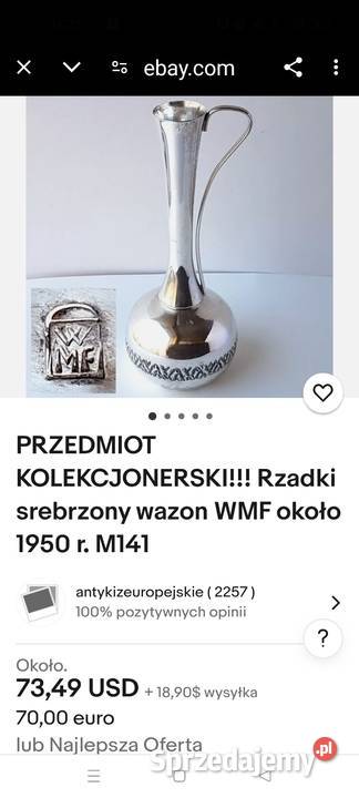 Srebrzony wazon WMF wazonik około 1950 r Choszczno