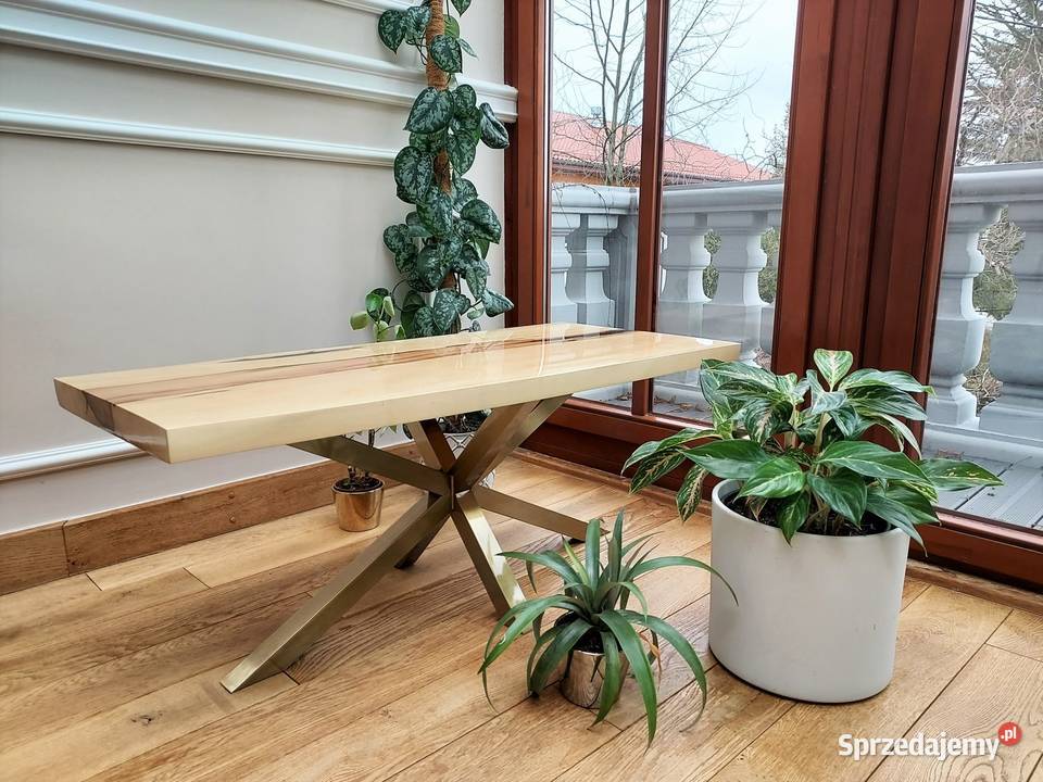 Stolik kawowy z plastra drewna glamour złoty Warszawa