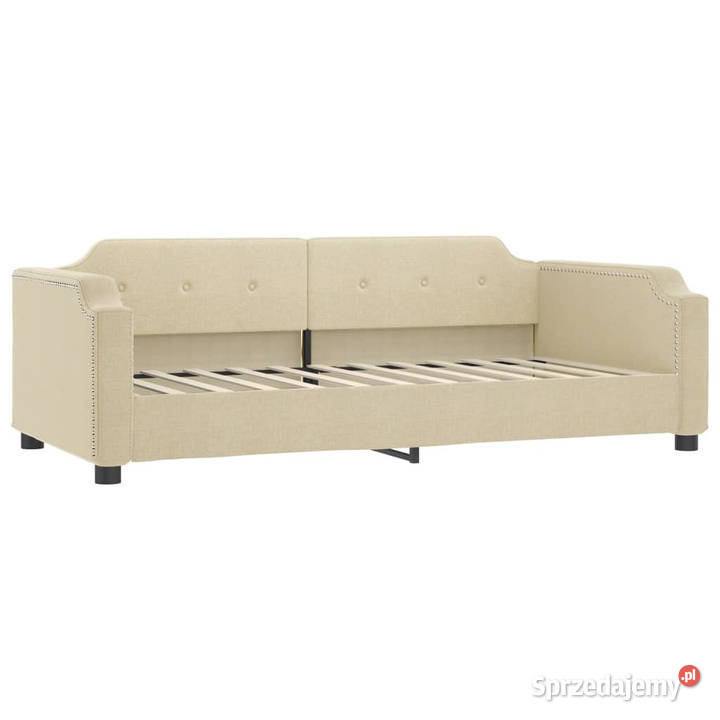 Sofa z funkcją spania kremowa obita tkaniną Warszawa
