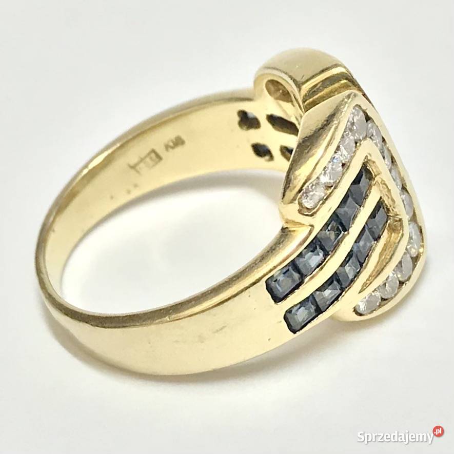 Złoty PIERŚCIONEK 18K SZAFIRY i BRYLANTY 045ct Warszawa