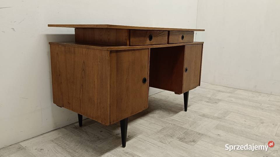 biurko PRL modern dwustronne gabinetowe okleina Radomsko