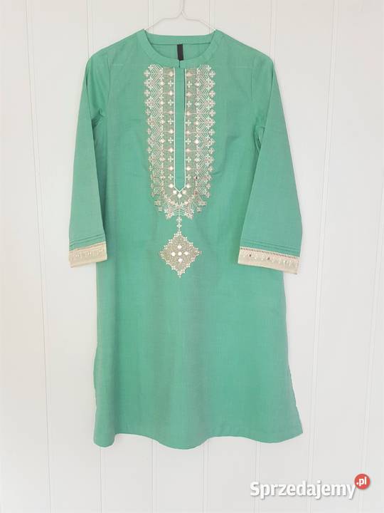 Nowa zielona tunika indyjska S 36 kameez kurta