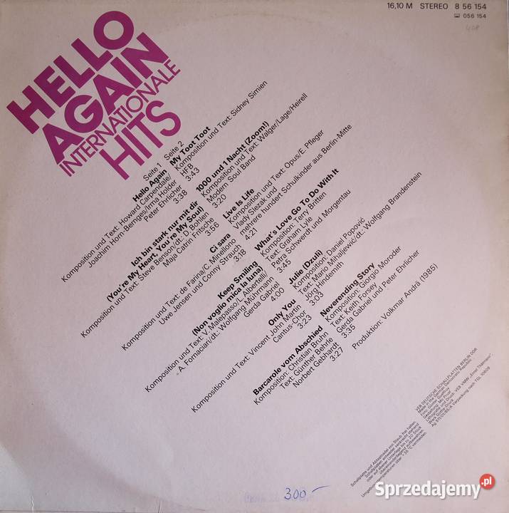 HELLO AGAIN Internationale hits album LP vinyl Chorzów