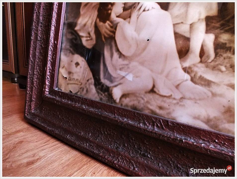 Stary duży obraz Jezus na łodzi 135 x 67 Żary