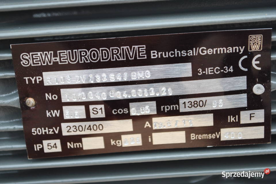 Motoreduktor 55kw 95obrmin z hamulcem Firmy SEW lubuskie