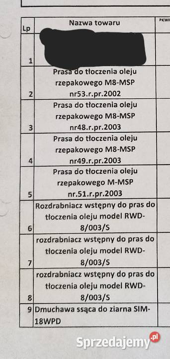 Prasy do tłoczenia oleju rozdrabniacze dmuchawa sprzedam
